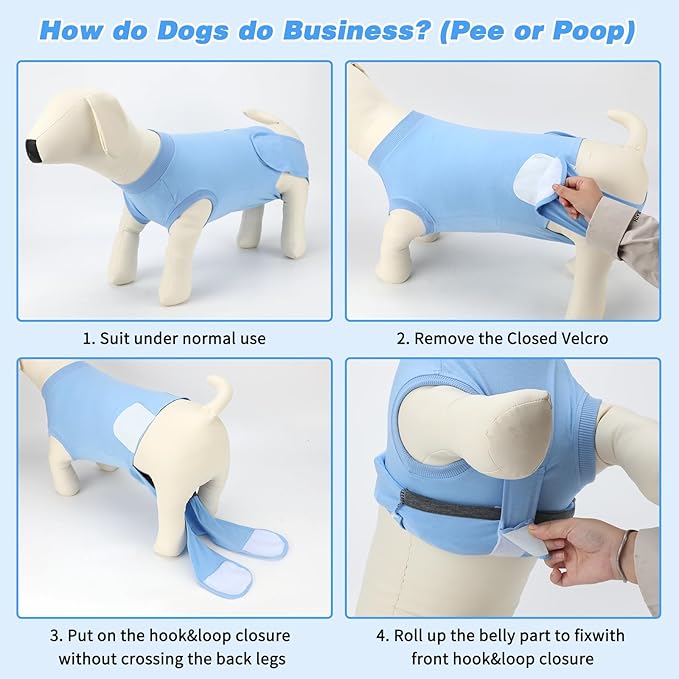 2 Packs Breathable Cotton Dog Recovery Suit for After Neuter Spay Abdominal Wounds Protector, Professional Anti-Licking Onesies for Male Female Pets Surgery Bandages, M Black Blue Pure