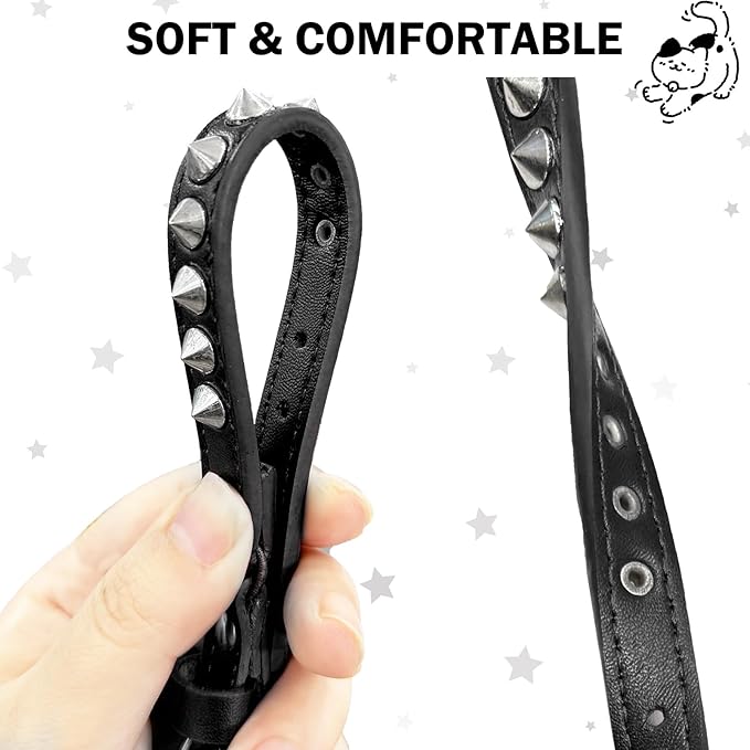 Leather Cat Collars for Boy Girl Cats with Bell and Safety Elastic Belt, Personalized Rivets Stud Adjustable Safe Buckle Collar with Skull Charm for Kitty Small Pets, Black