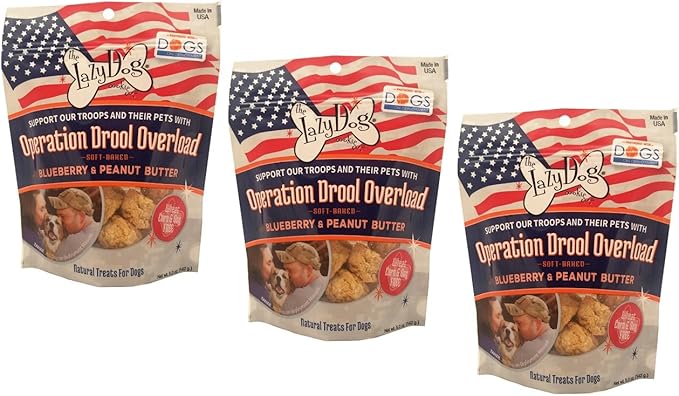 The Lazy Dog Cookie Co. & Dogs on Deployment Operation Drool Overload Blueberry & Peanut Butter Soft-Baked Dog Treats, 5 oz. (Pack of 3) Drool