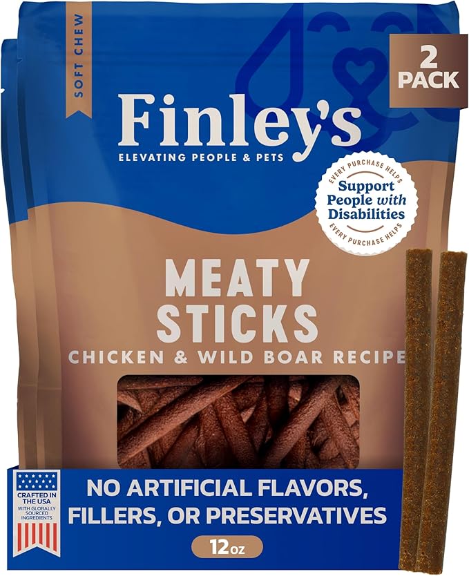 Finley's Chicken & Wild Boar Meaty Sticks, Limited Ingredient Dog Treats with Real Meat, 12oz, 2 Pack