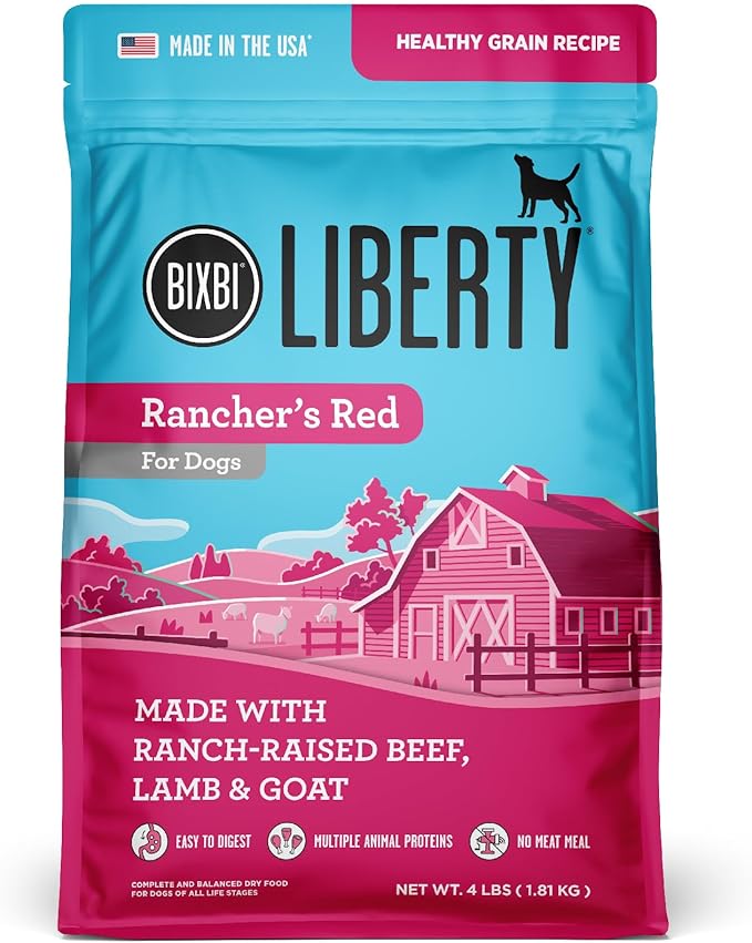 BIXBI Liberty Ancient Grains Dry Dog Food, Rancher’s Red Recipe – Fresh Meat, High Protein, Wholesome Grains – USA Made, 4 lbs