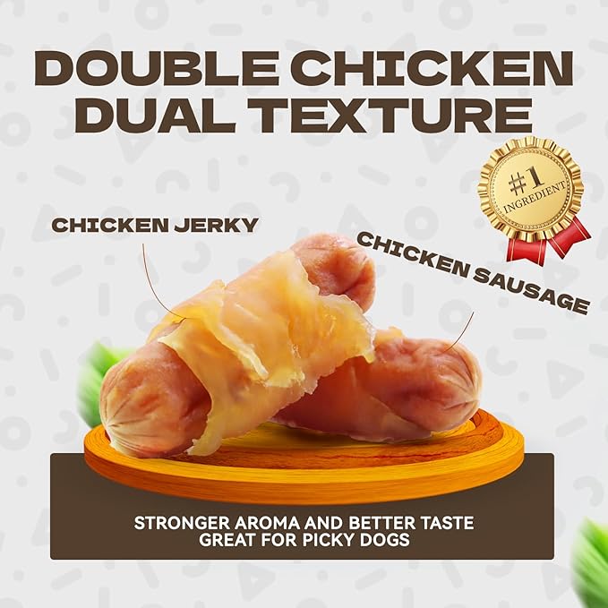 Soft Dog Treats, Chicken Jerky Wrapped Chicken Sausage, Rawhide Free Dog Chews High Protein Low Fat Training Treats for Senior Small Medium Large Breed 8oz/226g