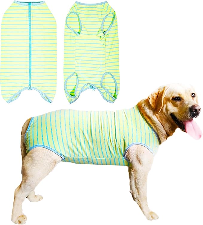 Dog’s Recovery Suit Post Surgery Shirt for Female Male Dog, E-Collar Alternative Wound Protective Clothes (Green stripe-3xl)