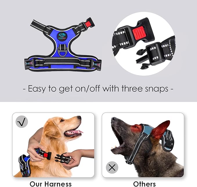 PHOEPET No Pull Dog Harness Medium Reflective Front Clip Vest with Handle,Adjustable 2 Metal Rings 3 Buckles,[Easy to Put on & Take Off](S, Royal Blue)