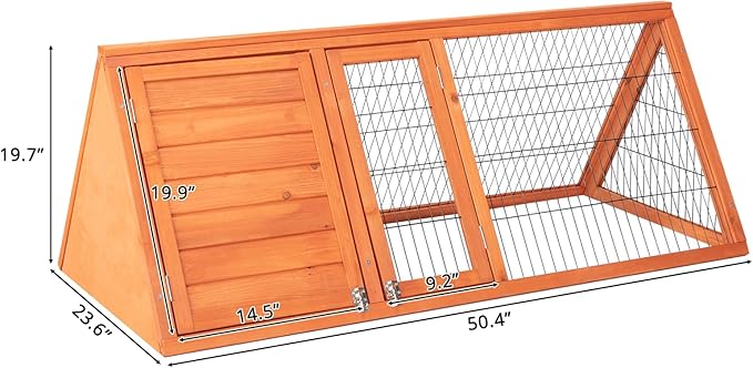 50" Outdoor Triangular Wooden Bunny Rabbit Hutch/Guinea Pig House with Run,Indoor Outdoor Bunny Cage Rabbit House, Guinea Pig Hutch, Pet House for Small Animals