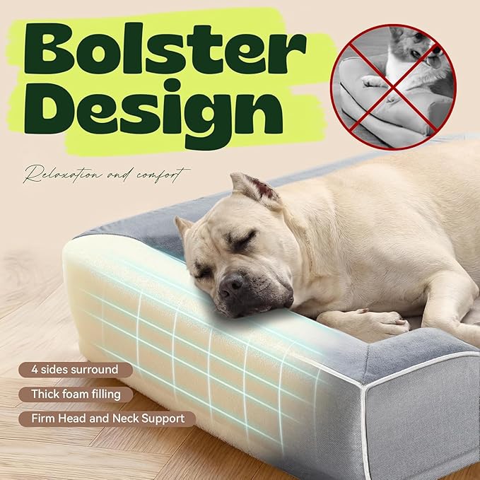 Extra Large Orthopedic Dog Bed with Cooling Gel Memory Foam,Waterproof XXL Dog Couch Bed with Removable Washable Cover,48inch Pet Sofa with High Resilience Foam Sides for Old Pets,Grey,48.0"X35.0"
