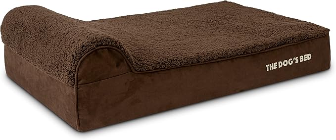 The Dog’s Bed Orthopedic Memory Foam Dog Bed with Headrest, Calming Surface – CertiPUR-Certified Foam, Plush Fabric, Brown Plush, Large, 6-Inch