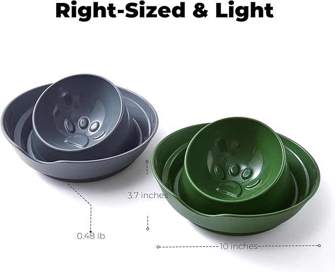 2-Pack Cat Food Ant Barrier Bowls — Ant Proof Cat Food Bowls Tray with Water Moat Design, 10 in Diameter, One-Piece Integrated Bowl, Easy-Clean, Non-Slip Base, Dark Green & Dark Gray