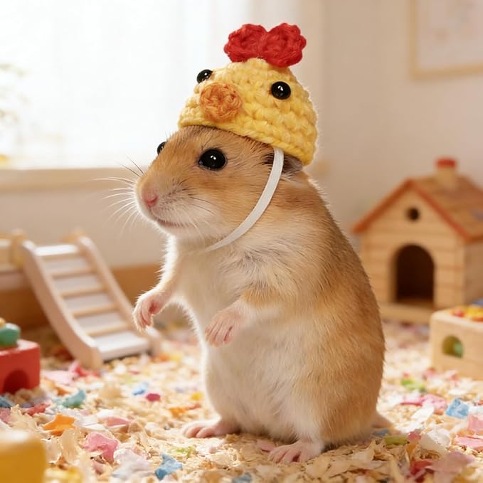 Hamster Hats Mini Party Hats for Small Animals, 12 Pcs Cute Hand Knitted Tiny Hats for Snakes Lizards Bearded Dragon Guinea Pig Bunny Reptile Pets Holiday Clothes Party Costume Accessories