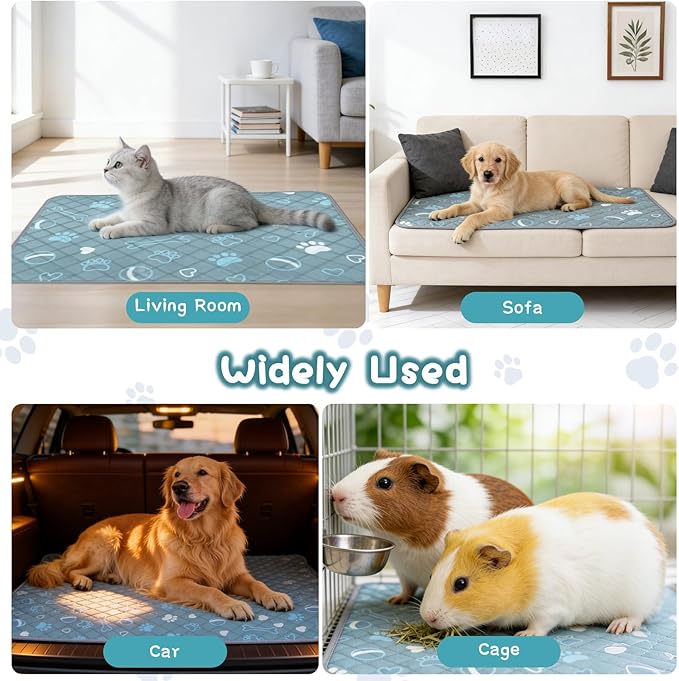 6 Packs Washable Guinea Pig Cage Liners with with Paw Print, Waterproof Guinea Pig Pee Pads Reusable Absorbent Bedding Anti Slip Mats for Small Animals Bunny Rabbit Hamster (Blue, 12 x 12in)