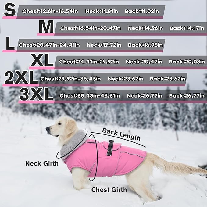 Lelepet Warm Dog Coats for Medium Dogs Waterproof Dog Winter Jacket Reflective Pet Fleece Vest Windproof Cold Weather Coats with Adjustable Buckle & Leash Hole, Pink, M