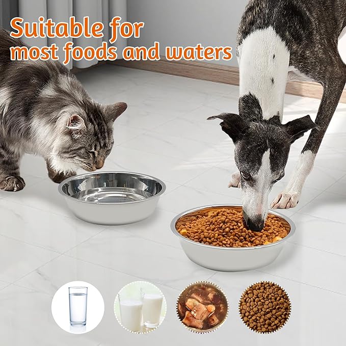 kathson 6 PCS Large Stainless Steel Dog Bowls, Replacement Metal XL Pet Puppy Food Water Bowl Set Suit for Indoor Outdoor, Dog Feeding Dish for Small, Medium, Large Dogs, Dishwasher Safe (8.9 in)