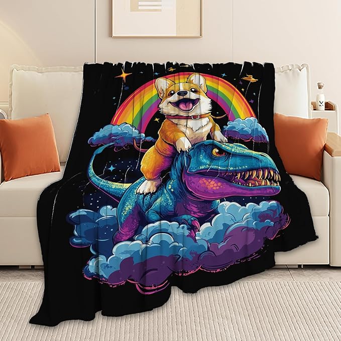 Corgi Blanket Funny Cartoon Corgi Dinosaur Throw Blanket Gifts for Corgi Lovers Girls Boys Kids Men Women Adults Super Soft Cozy Plush Fluffy Fuzzy Fleece Blanket Home Decor 40''X50''
