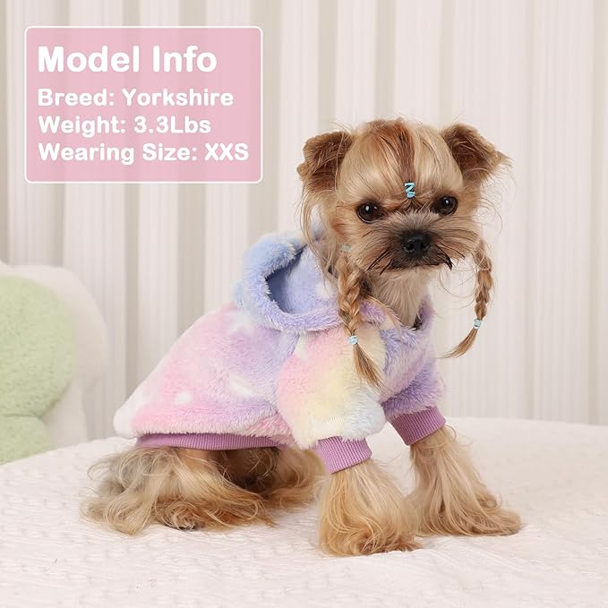 Dog Sweater for Small Dogs Girl Boy, Fleece Dog Hoodie Clothes, Night Glow Puppy Sweater, Soft Warm Extra Small Doggie Sweatshirt, Fall Winter Doggy Clothes Pet Outfits for Chihuahua Yorkie, Pink, M