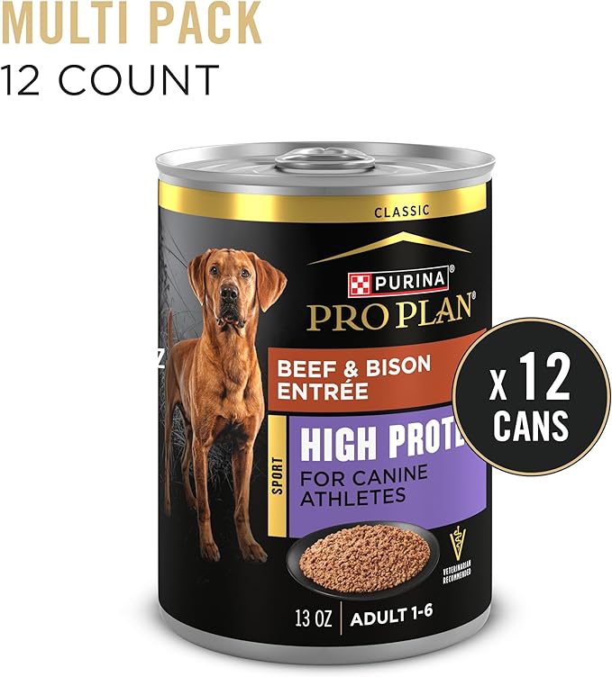 Purina Pro Plan Sport High Protein Wet Dog Food Beef and Bison Entrée - 13 oz. Cans,(Pack of 24)