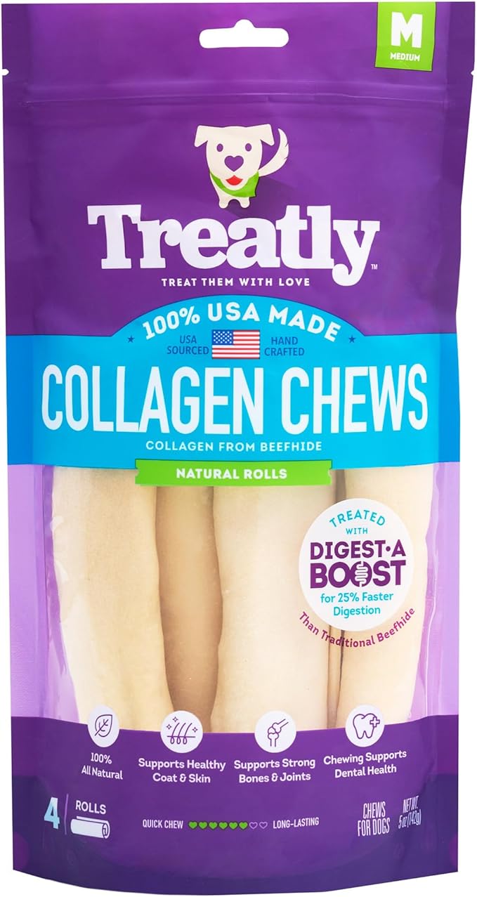 USA Collagen Rolls 6-7" Dog Chew Treats - Natural Flavor, 4 Count/1 Pack