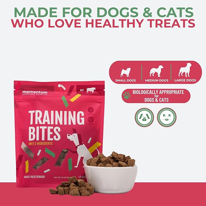 Momentum Carnivore Nutrition Freeze-Dried Beef Training Bites – Two Ingredients-Beef Kidney and Heart, Grain-Free, All-Natural Dog Treats –Made in USA – Perfect for Training & Rewards- 2.5 oz Bag