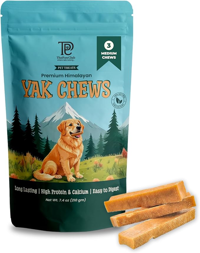 Himalayan Yak Cheese Dog Chews for Medium Dogs (25–50 lbs) – Extra Thick & Dense Long-Lasting Hard Chew for Aggressive Chewers – Natural, Protein-Rich & Odor-Free – 3 Medium Bars (2.4 oz Each)