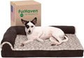 Furhaven Memory Foam Dog Bed for Medium/Small Dogs w/ Removable Bolsters & Washable Cover, For Dogs Up to 35 lbs - Two-Tone Plush Faux Fur & Suede L Shaped Chaise - Espresso, Medium
