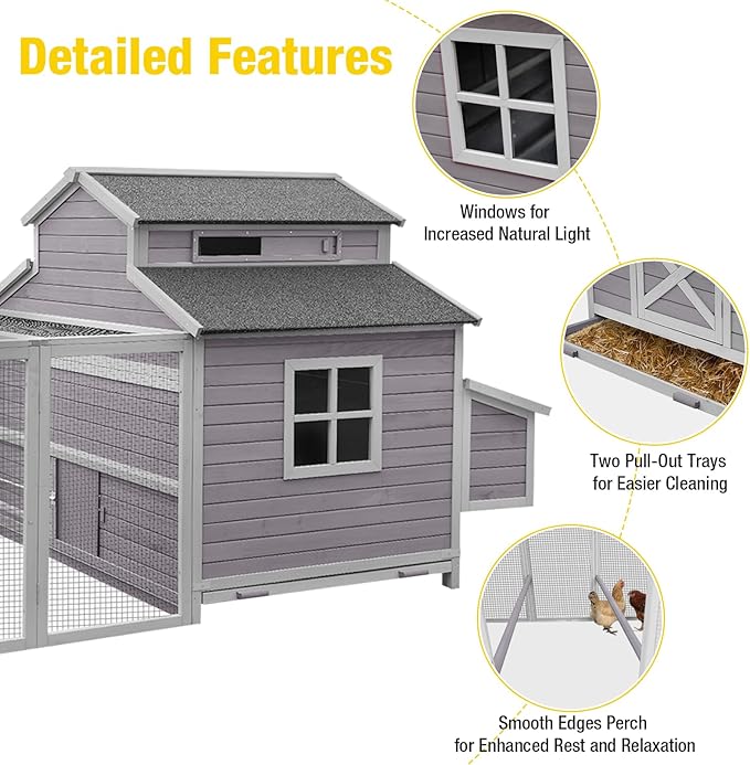 35.3ft² Large Chicken Coop with Run, Wooden Poultry Cage with Pull Out Trays & Nesting Box, Outdoor Rabbit Hutch Duck House for Backyard Garden