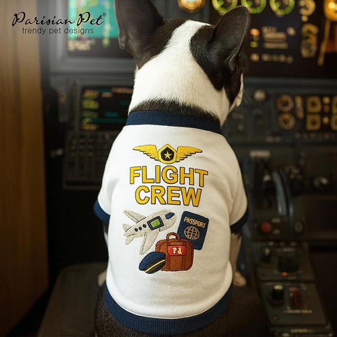 Parisian Pet Dog Flight Crew Shirt - Embroidered Pet Vest - 100% Cotton & Polyester Doggy Shirt - Lightweight Pet Clothes - Sleeved Puppy Costume - White Shirts for Large Dogs - XL