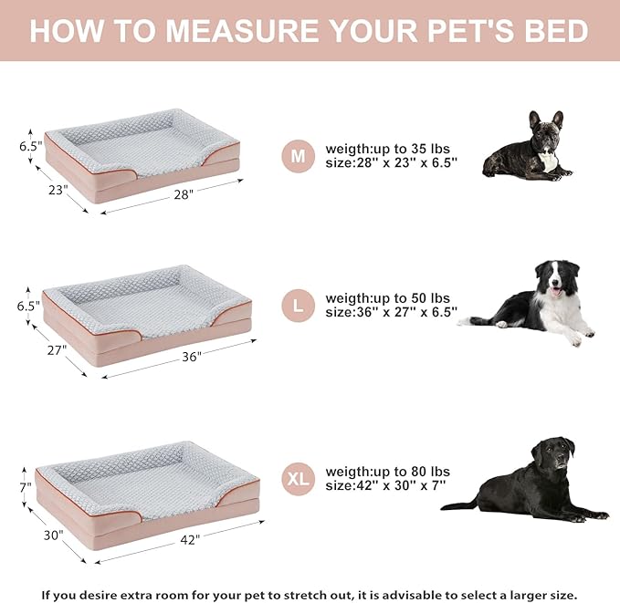 LEXTRO Orthopedic Dog Bed for Medium Dogs, Egg Crate Foam Bed for Medium Dogs, Equipped with Removable Waterproof Pillow Cover and Anti-Slip Bottom, Pet Bed