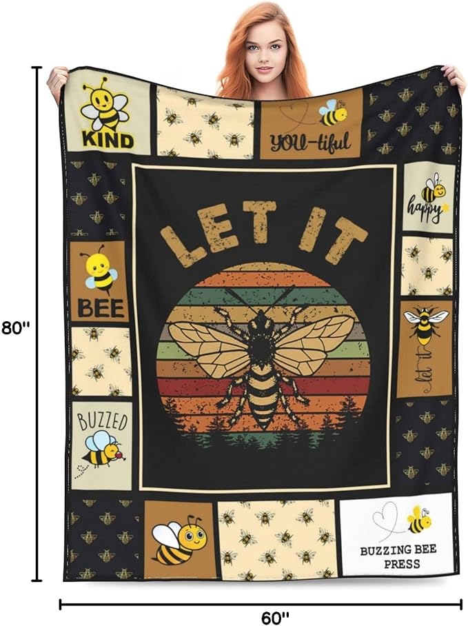 Bee Blanket Throw - Honey Bees Decor Cozy Fleece Flannel Soft Warm Plush Lightweight Gifts for Boys Girls Kids Teens Women Men - Couch Sofa Bed 60"X80"