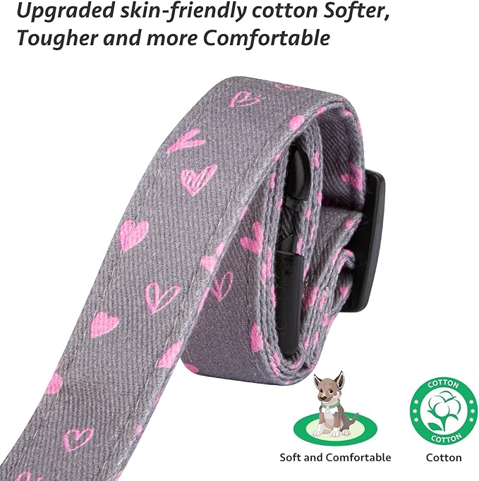 Cotton Handmade Dog Collar Cute and Distinctive Patterns Grey Heart with Pendant for Girl Boy Dogs Collars S