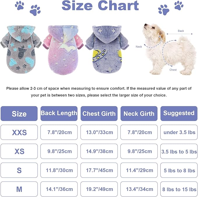 Dog Sweater for Small Dogs Girl Boy, Fleece Dog Hoodie Clothes, Night Glow Puppy Sweater, Soft Warm Extra Small Doggie Sweatshirt, Fall Winter Doggy Clothes Pet Outfits for Chihuahua Yorkie, Blue,XS