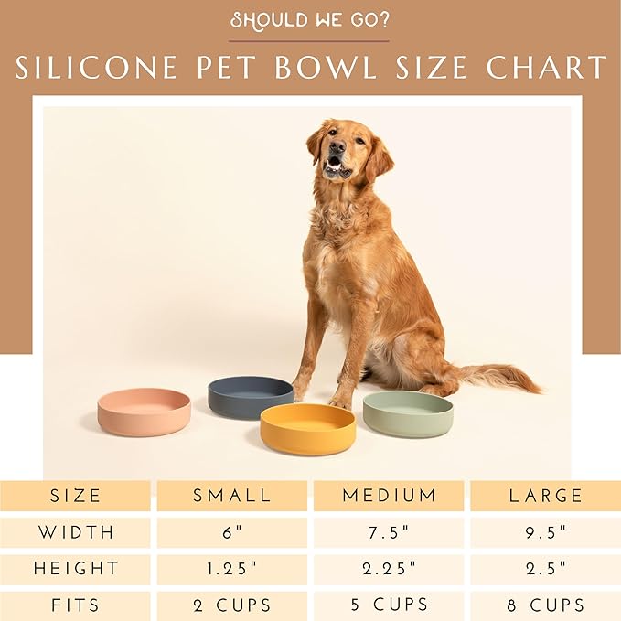 Should We Go? Dog Water Bowl - The Perfect Dish No-Spill, Less Mess Non-Tippable Water & Food Bowl, Pure Silicone with Suction Cup Fits 5 Cups 7.5" Across x 2.25" Tall Ideal for All Pets, Medium-Honey