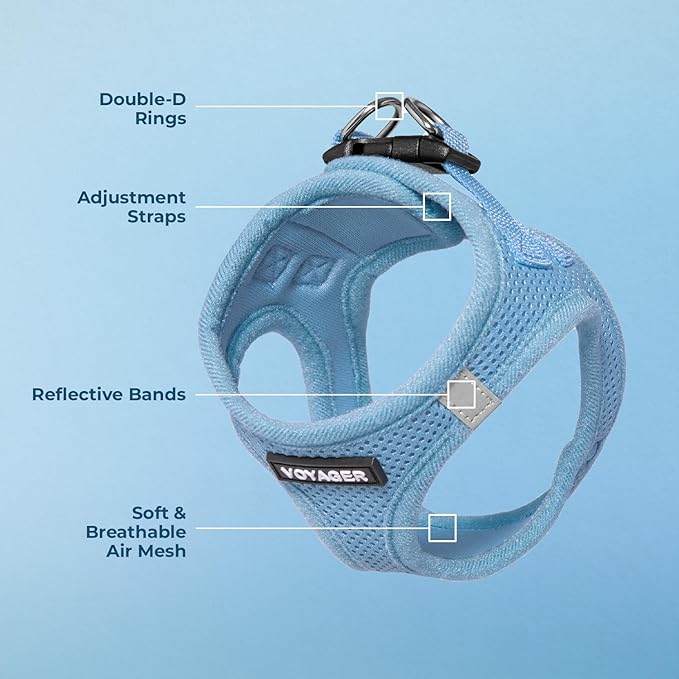 Best Pet Supplies Voyager Step-in Air Harness - All Weather Mesh, Reflective, No Pull Harness for Dogs, Cats - Secure with Hook & Loop Fastener, Buckle, Double D-Rings - Baby Blue, L