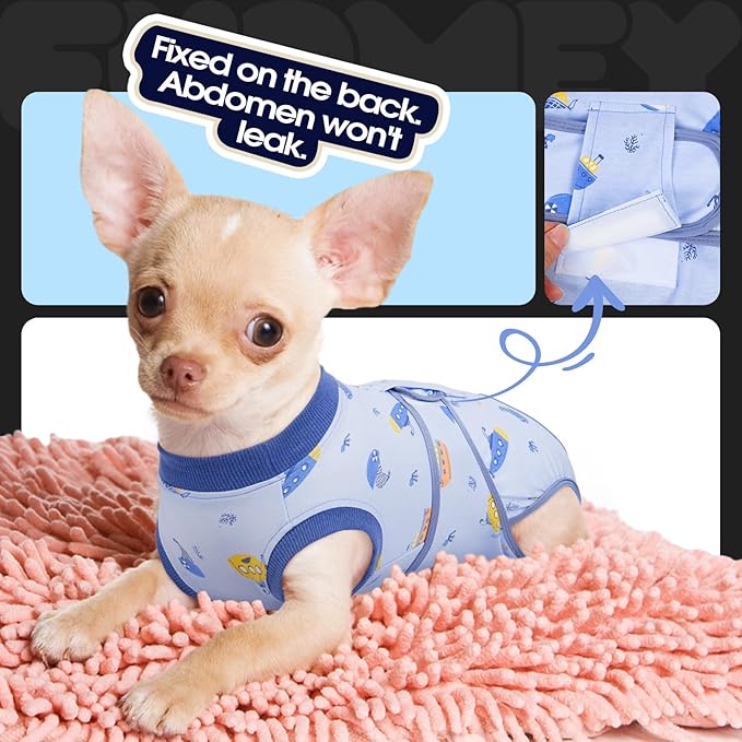 FUAMEY Recovery Suit for Dogs After Surgery,Soft Breathable Dog Bodysuit E-Collar & Cone Alternative Surgical Suit,Male Female Dog Neuter Spay Suits Anti Licking Wounds Onesie Blue Boat S