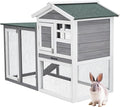 Garvee 48'' Bunny Hutch Indoor with 1 Leak-Proof Trays, Waterproof Roof Rabbit Hutch Indoor/Outdoor, 2-Tier Wooden Bunny House, Gray and White