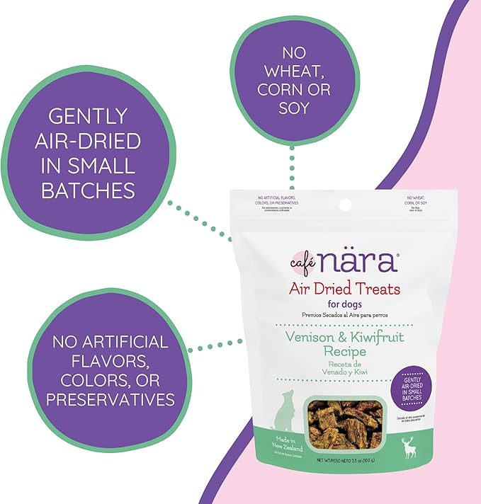 Café Nara - Venison & Kiwifruit Air Dried Treats for Dogs - Soft & Meaty Texture - Training Treats - All-Natural Recipe - Grain, Gluten, Wheat, Corn & Soy Free - Non-GMO - 3.5 oz - 1 Pack