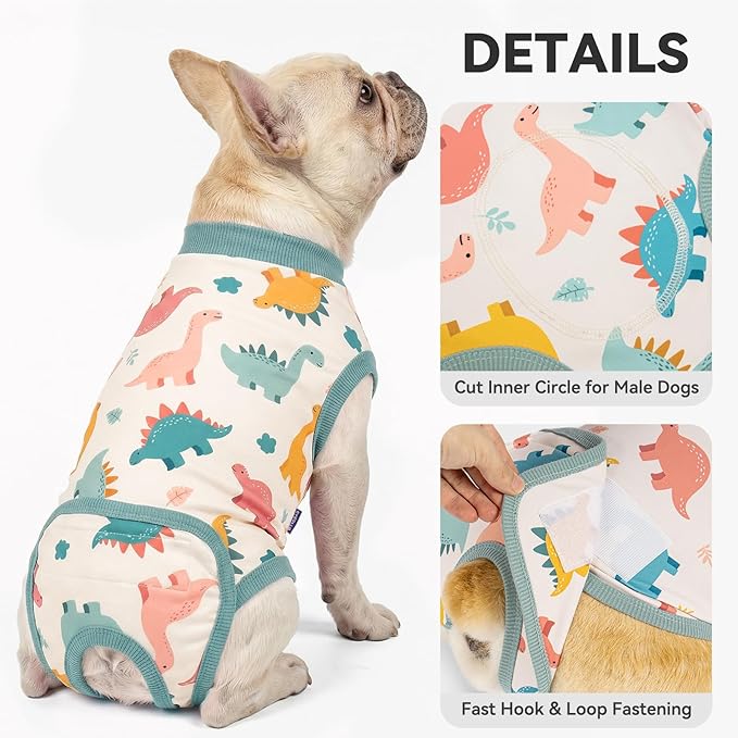 cyeollo Dog Surgery Recovery Suit, Spayed Neuter Body Suit for Female Male Dogs, Soft Small Onesie for Dogs After Surgery, E-Collar & Cone Alternative, Anti-Licking Wound Surgical Suit, Dinosaur M