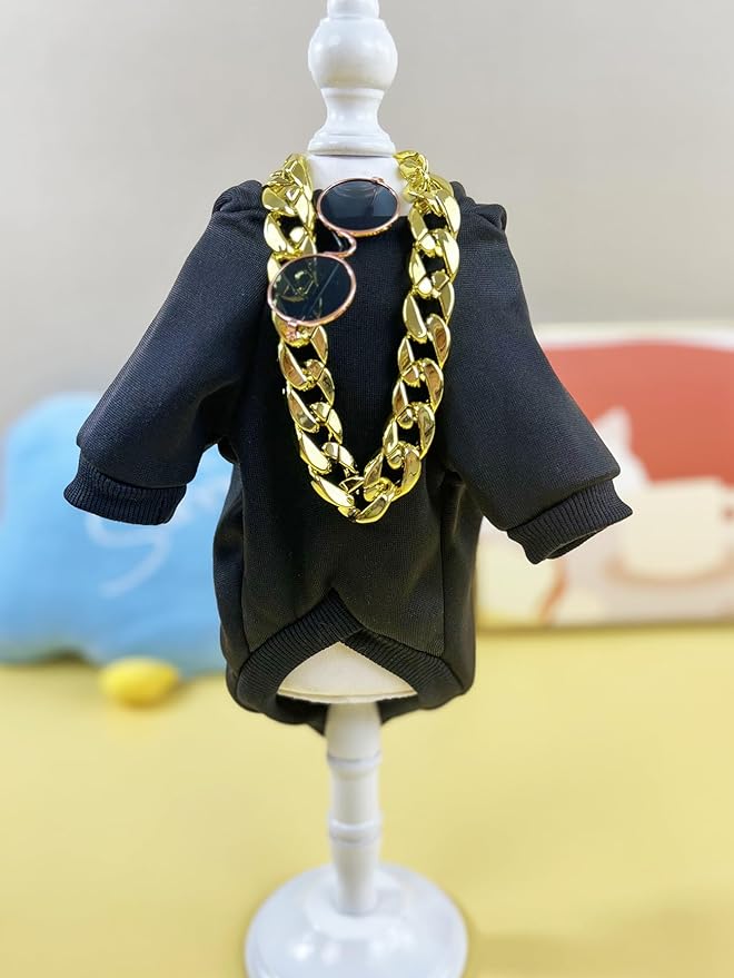 QWINEE 3Pcs Dog Hoodie Cat Apparel Dog Custume Set with Necklace and Sunglasses Pet Clothes for Puppy Small Medium Dogs Cats Multicolor XL