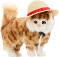Beautyflier Pet Straw Hat Party Decorations Halloween Cosplay Cap Puppy Pet Dog Cat Holiday Costume for Small Dog Cat (Beige)