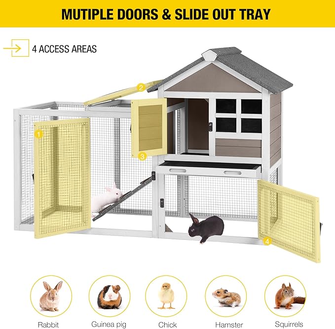 Aivituvin 51.6''L Rabbit Hutch Outdoor Chicken Coop Indoor Bunny Cage with Run,Guinea Pig House Pull Out Upper Tray 51.6" L x 25.2" W x 36.2" H (Brown)