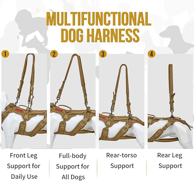 OneTigris Multi-Function Dog Lift Harness, All-Gender Dogs Friendly Design, Full Body Dog Sling Carrier with Three Handles Front/Rear Leg Assist for Arthritis
