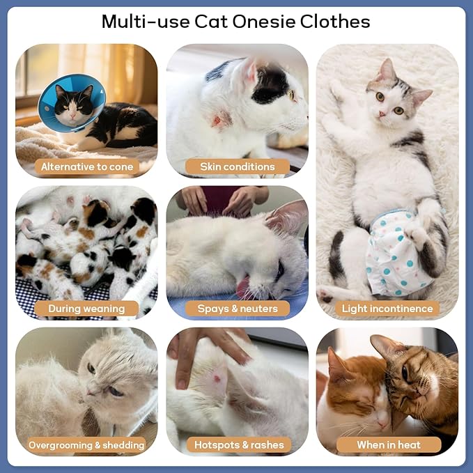 QBLEEV Cat Recovery Suit for Post Surgery, Spay Neuter Suit for Cats, Soft Stretchy Cotton Cat Onesie for Skin Diseases, Anti-Lick Surgical Shirt Pajamas for Abdominal Wound, Kitten Cone Alternative