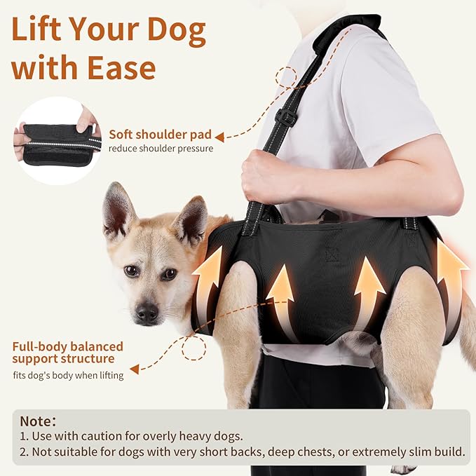 Mayerzon Dog Full Body Lift Harness, Support Sling Backpack for Senior Disabled Dogs, Front Hind Leg Joint Injuries, Help Up & Down Stairs Walk Hiking Grooming Harness, Reflective, Soft Padded Handle