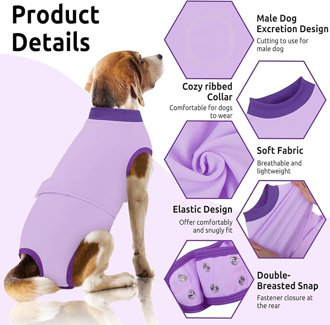 Queenmore Dog Surgical Recovery Suit Onesie, Recovery Suit for Dogs Cats After Surgery, Anti Licking Pet Female Post-Operative Spayed Neutered Shirt, Substitute E-Collar & Cone, Purple,3XL