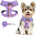 SCENEREAL No Pull Dog Harness with Leash Set for Small Dogs - Breathable Soft Mesh Vest, Plaid Design for Daily Walking Training, Fits Chihuahua Bulldog, Purple Size S