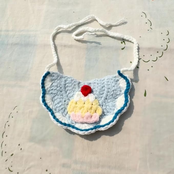 Knit Pet Costume – Ice Cream Dog Hat & Birthday Cake Cat Collar for Rabbits, Cats and Small Medium Dogs, Adjustable Cute Dog Outfit for Birthday Party, Holiday, Daily Wear & Photo Shoot