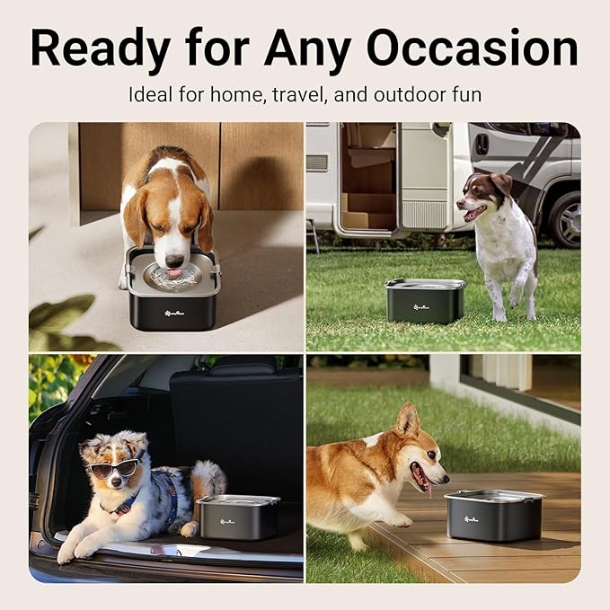 DownyPaws No Spill Water Bowl for Dogs,101oz/3L Slobber Stopper Stainless Steel, Slow Drinking Dog Water Bowl, No Mess Dog Water Dispenser Spill Proof, Dishwasher Safe, Black