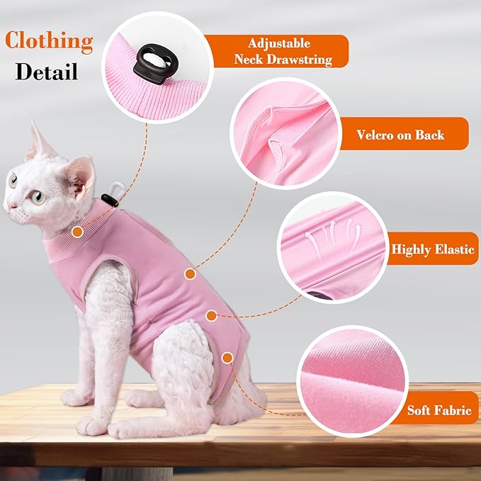 Cat Recovery Suit for Abdominal Wounds or Skin Diseases, Breathable Cat Surgery Recovery Suit E-Collar Alternative for Cats, After Surgery Wear Surgical Suit for Cats Anti Licking Wounds