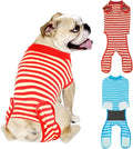 2 Packs Breathable Cotton Dog Recovery Suit for After Neuter Spay Abdominal Wounds Protector, Professional Anti-Licking Onesies for Male Female Pets Surgery Bandages, L Red & Blue Stripes