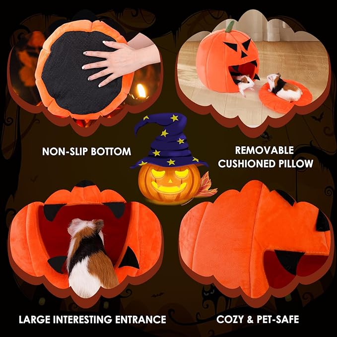 Guinea Pig Hideout - Guinea Pig Bed, Halloween Style Small Pet Hides, Ideal Bed for Small Pets, Pumpkin Shape, Orange