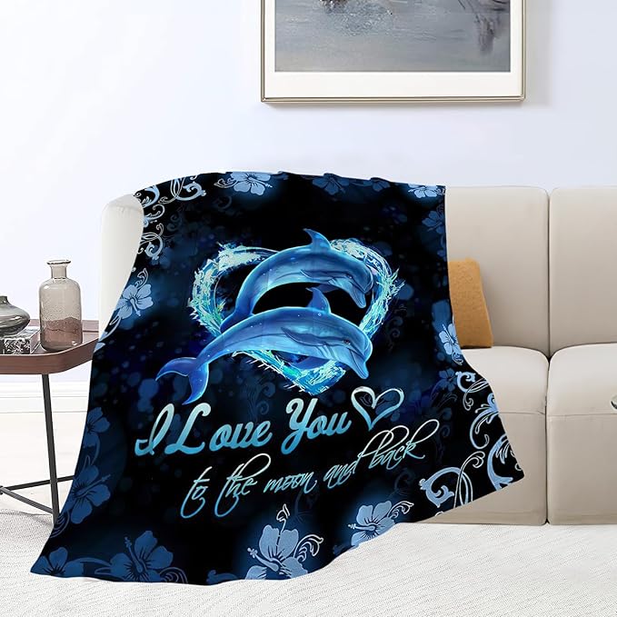 Dolphin Gifts Blanket Dolphin Throw Blankets Bedding Cozy Fleece Flannel Blanket Soft Warm Plush Lightweight Dolphins Decor Blanket for Adults Men Women Boys Girls Teens for Couch Sofa Bed 50"X60"