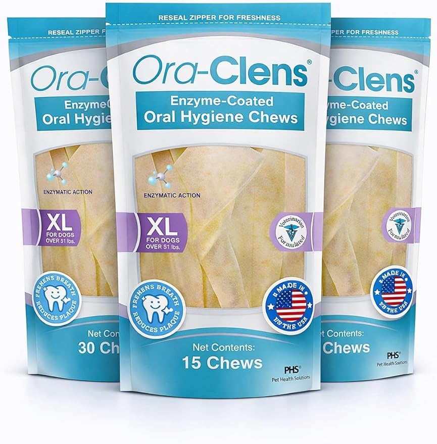 Oral Hygiene Chews for X-Large Dogs – Enzymatic Dental Treats for Daily Oral Care, Helps Clean Teeth & Freshen Breath, Supports Plaque & Tartar Control – 15 Chews (3 Pack)